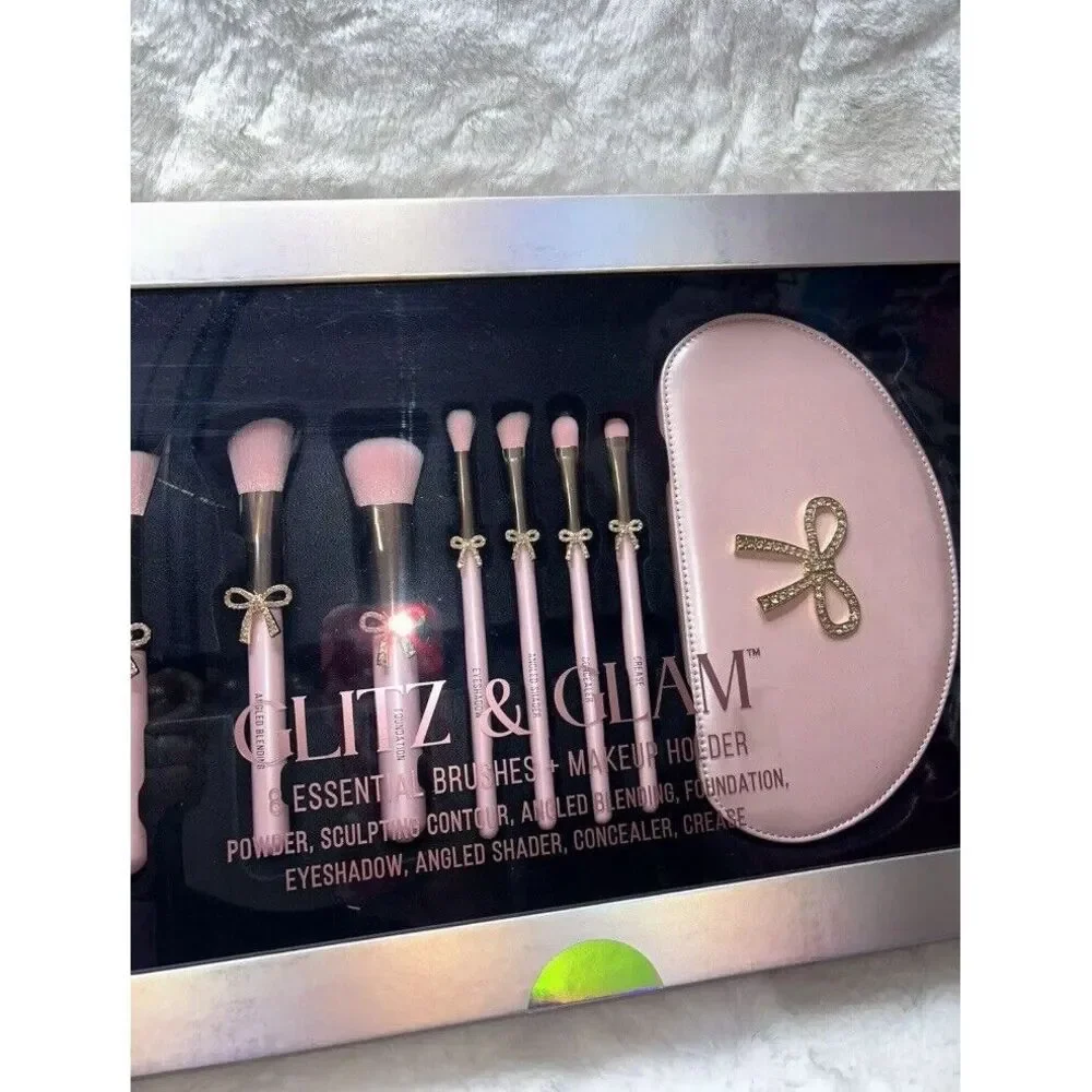 Glitz And Glam Pink Bow Makeup Brush Set‎ New Rare Christmas